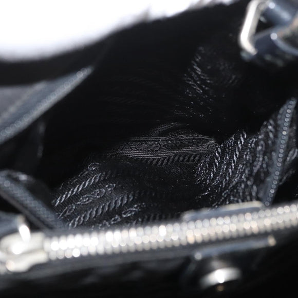 PRADA Tote Bag Nylon Zwart Zilver Auth YKZ1116
