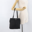 PRADA Tote Bag Nylon Zwart Zilver Auth YKZ1116-25