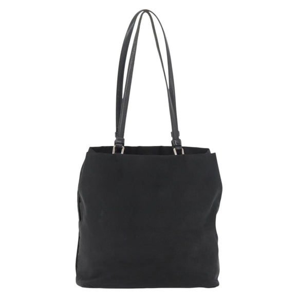 PRADA Tote Bag Nylon Zwart Zilver Auth YKZ1116