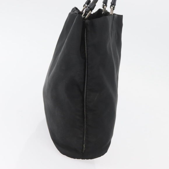 PRADA Tote Bag Nylon Zwart Zilver Auth YKZ1116