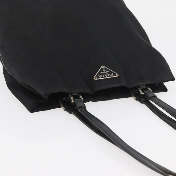 PRADA Tote Bag Nylon Zwart Zilver Auth YKZ1116