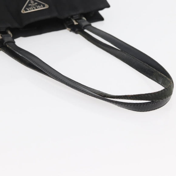 PRADA Tote Bag Nylon Zwart Zilver Auth YKZ1116