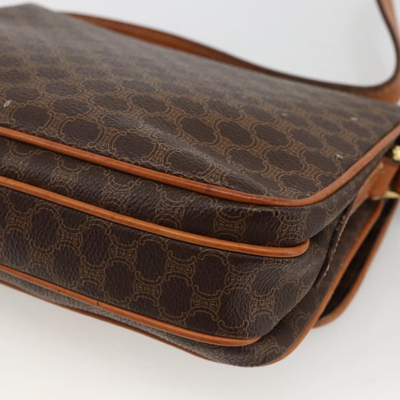 CELINE Macadam Canvas Circle Shoulder Bag PVC Leather Brown Gold Auth YKZ1117