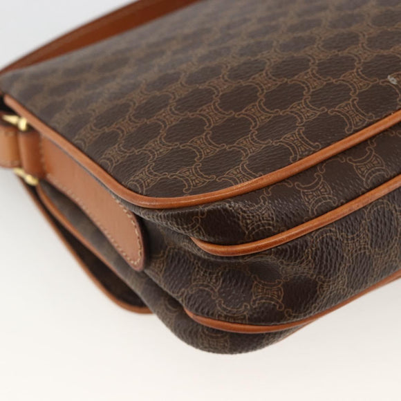 CELINE Macadam Canvas Circle Shoulder Bag PVC Leather Brown Gold Auth YKZ1117