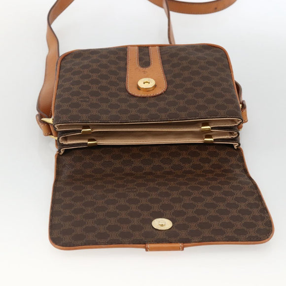 CELINE Macadam Canvas Circle Shoulder Bag PVC Leather Brown Gold Auth YKZ1117