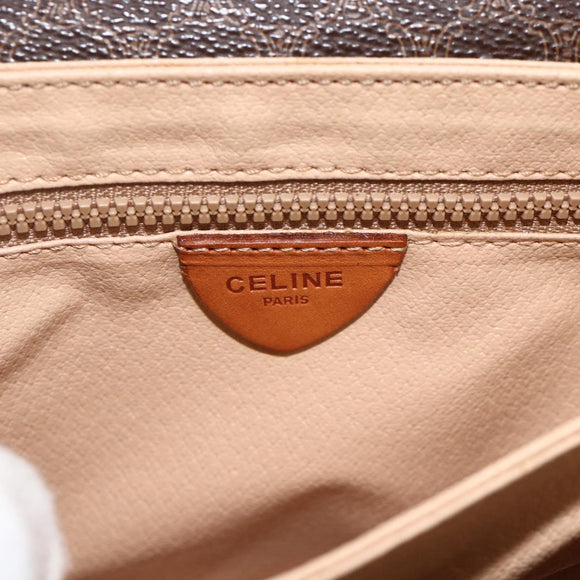 CELINE Macadam Canvas Circle Shoulder Bag PVC Leather Brown Gold Auth YKZ1117