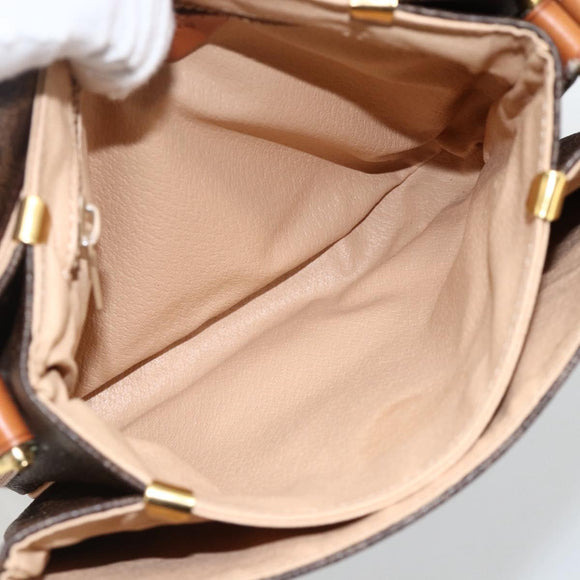 CELINE Macadam Canvas Circle Shoulder Bag PVC Leather Brown Gold Auth YKZ1117