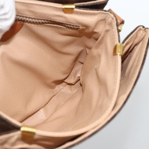 CELINE Macadam Canvas Circle Shoulder Bag PVC Leather Brown Gold Auth YKZ1117