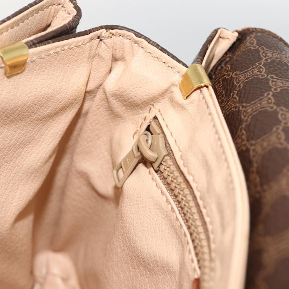 CELINE Macadam Canvas Circle Shoulder Bag PVC Leather Brown Gold Auth YKZ1117