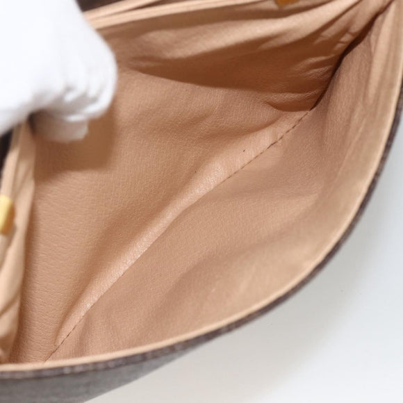 CELINE Macadam Canvas Circle Shoulder Bag PVC Leather Brown Gold Auth YKZ1117