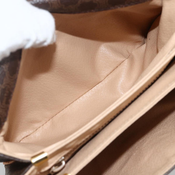CELINE Macadam Canvas Circle Shoulder Bag PVC Leather Brown Gold Auth YKZ1117