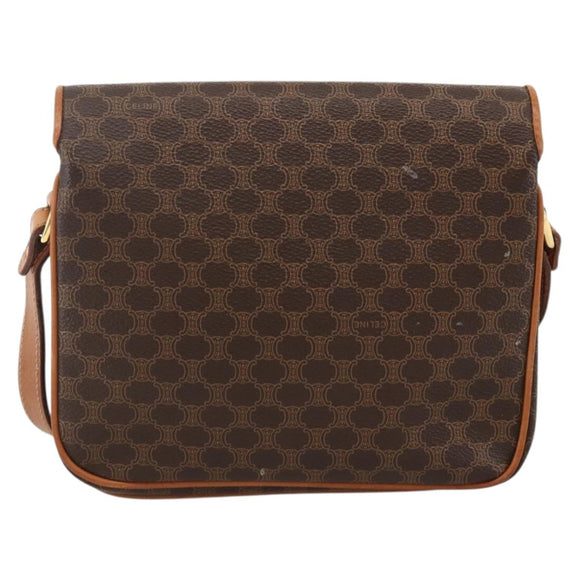 CELINE Macadam Canvas Circle Shoulder Bag PVC Leather Brown Gold Auth YKZ1117