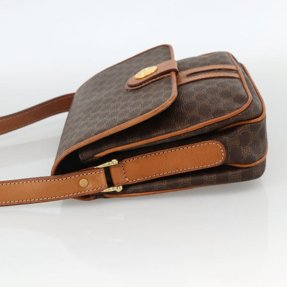 CELINE Macadam Canvas Circle Shoulder Bag PVC Leather Brown Gold Auth YKZ1117