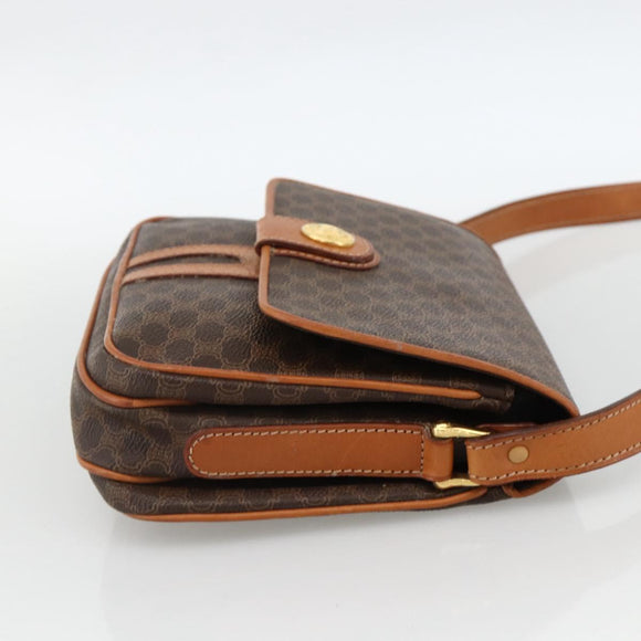 CELINE Macadam Canvas Circle Shoulder Bag PVC Leather Brown Gold Auth YKZ1117