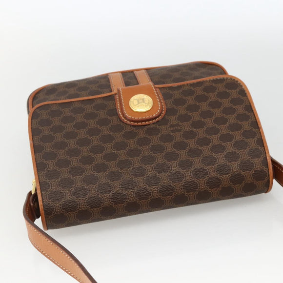 CELINE Macadam Canvas Circle Shoulder Bag PVC Leather Brown Gold Auth YKZ1117