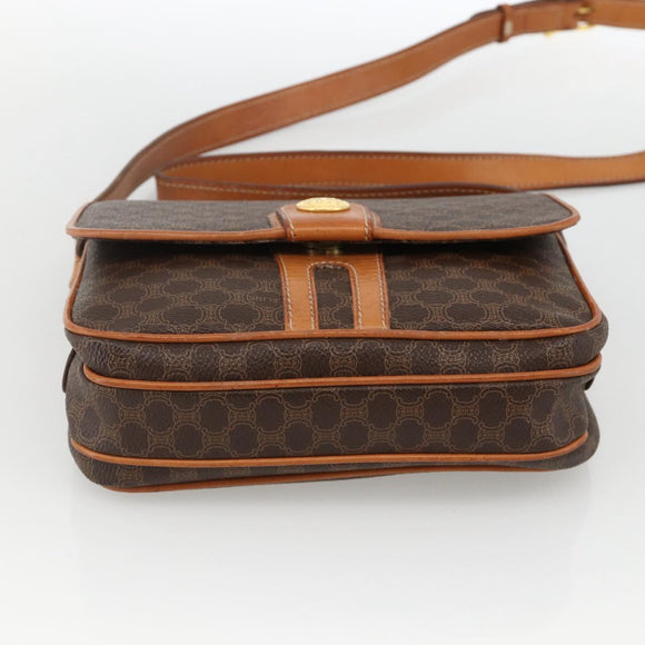 CELINE Macadam Canvas Circle Shoulder Bag PVC Leather Brown Gold Auth YKZ1117
