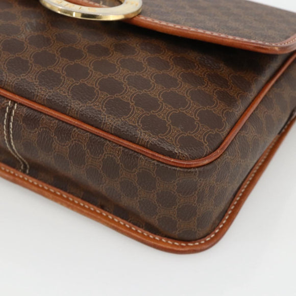 CELINE Macadam Canvas Circle Shoulder Bag PVC Leather Brown Gold Auth YKZ1118