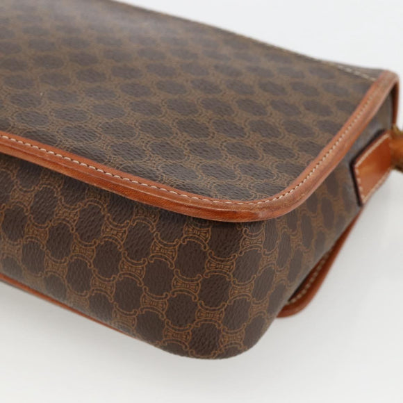 CELINE Macadam Canvas Circle Shoulder Bag PVC Leather Brown Gold Auth YKZ1118