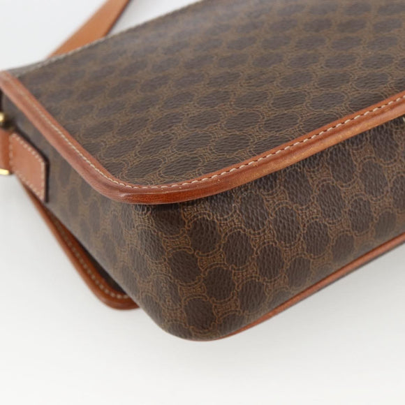 CELINE Macadam Canvas Circle Shoulder Bag PVC Leather Brown Gold Auth YKZ1118