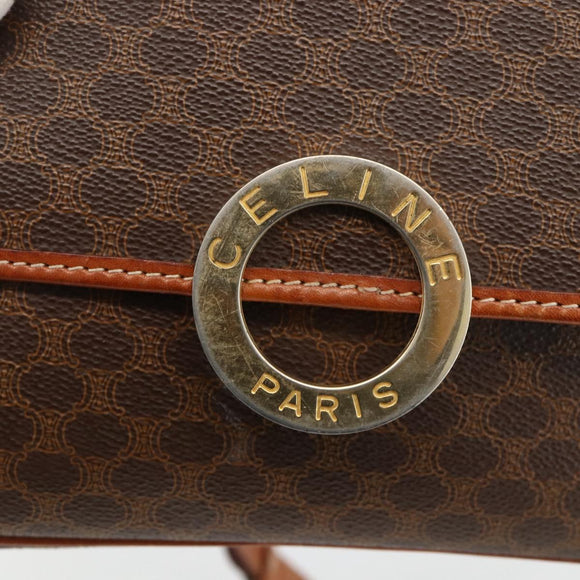 CELINE Macadam Canvas Circle Shoulder Bag PVC Leather Brown Gold Auth YKZ1118