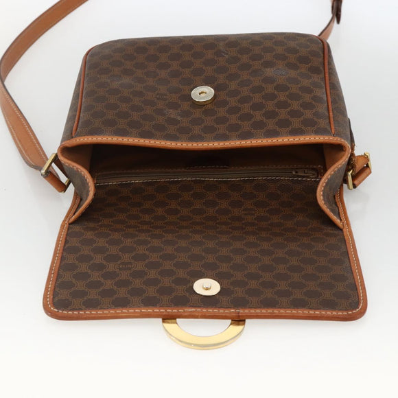 CELINE Macadam Canvas Circle Shoulder Bag PVC Leather Brown Gold Auth YKZ1118