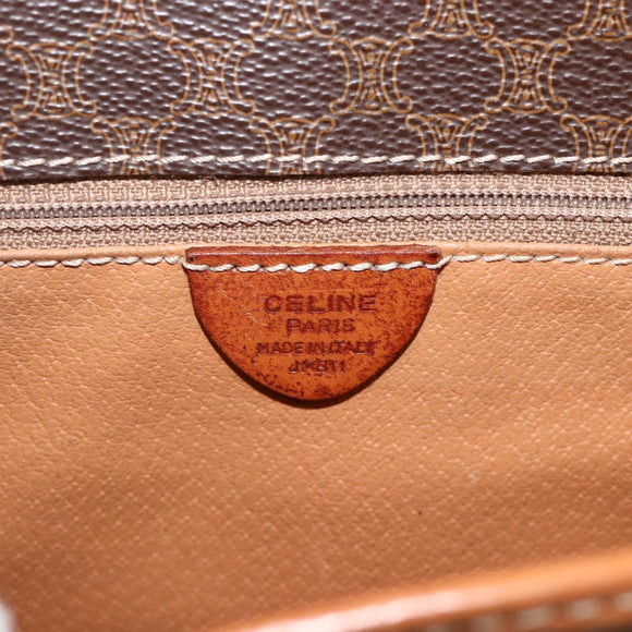 CELINE Macadam Canvas Circle Shoulder Bag PVC Leather Brown Gold Auth YKZ1118