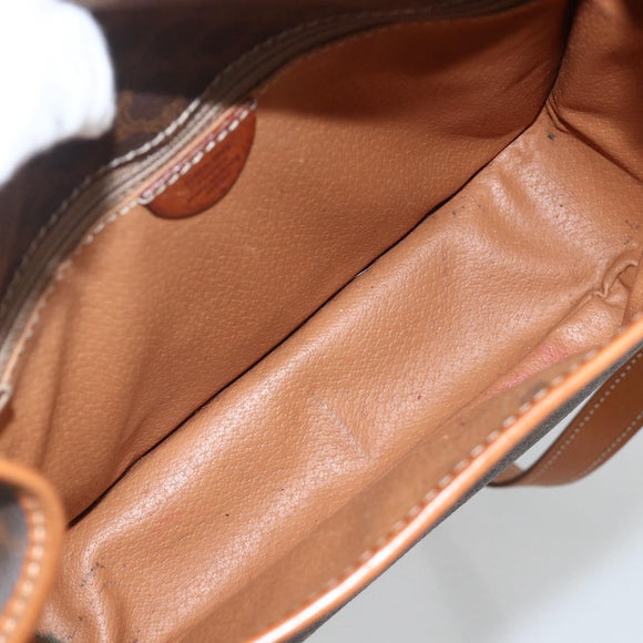 CELINE Macadam Canvas Circle Shoulder Bag PVC Leather Brown Gold Auth YKZ1118
