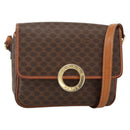 CELINE Macadam Canvas Circle Shoulder Bag PVC Leather Brown Gold Auth YKZ1118-1