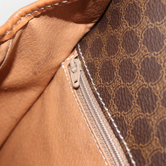 CELINE Macadam Canvas Circle Shoulder Bag PVC Leather Brown Gold Auth YKZ1118