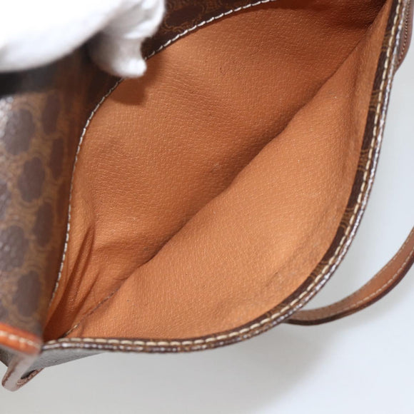 CELINE Macadam Canvas Circle Shoulder Bag PVC Leather Brown Gold Auth YKZ1118