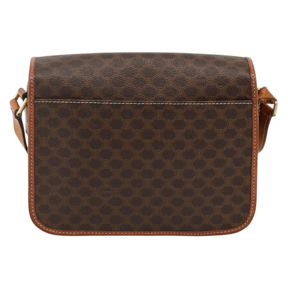 CELINE Macadam Canvas Circle Shoulder Bag PVC Leather Brown Gold Auth YKZ1118
