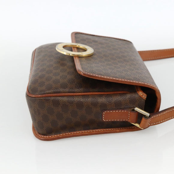 CELINE Macadam Canvas Circle Shoulder Bag PVC Leather Brown Gold Auth YKZ1118