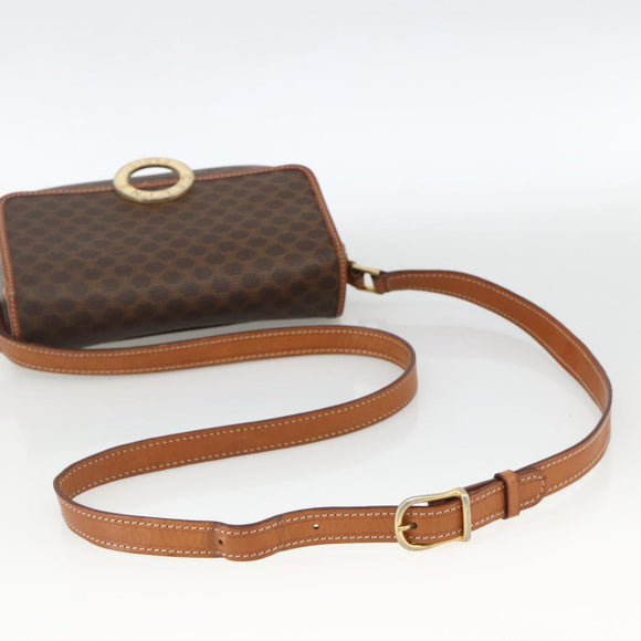 CELINE Macadam Canvas Circle Shoulder Bag PVC Leather Brown Gold Auth YKZ1118