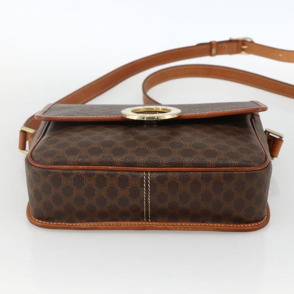 CELINE Macadam Canvas Circle Shoulder Bag PVC Leather Brown Gold Auth YKZ1118