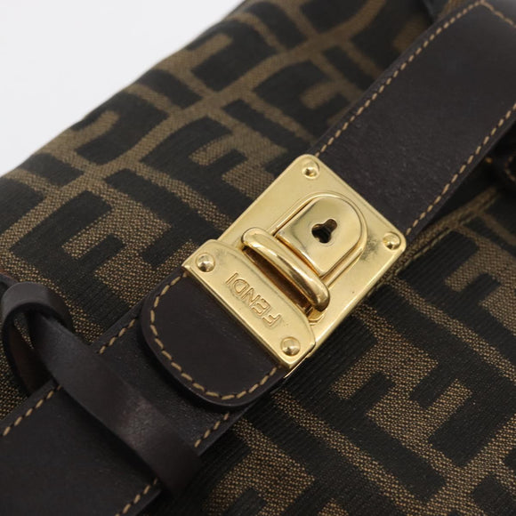 FENDI Zucca Canvas Vanity Hand Bag Brown Black Auth YKZ1120