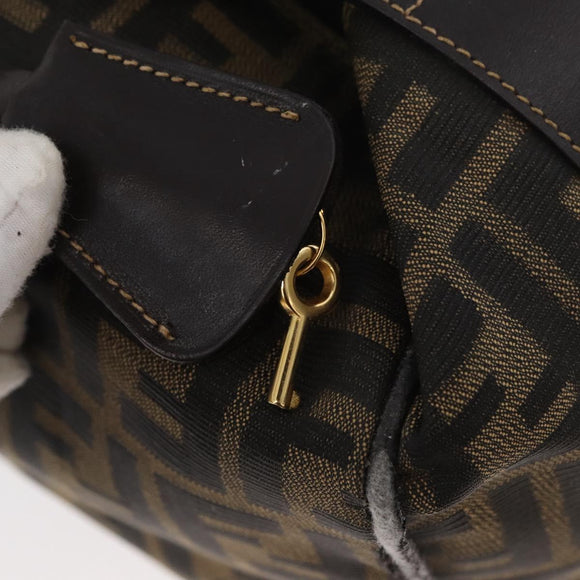 FENDI Zucca Canvas Vanity Hand Bag Brown Black Auth YKZ1120