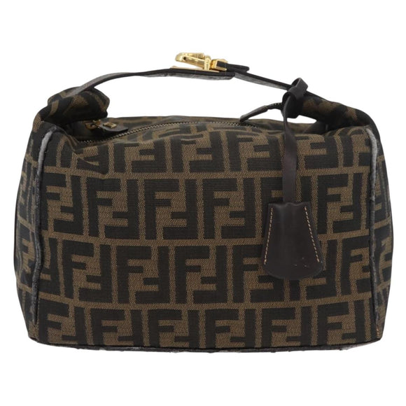 FENDI Zucca Canvas Vanity Hand Bag Brown Black Auth YKZ1120