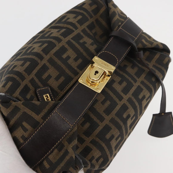 FENDI Zucca Canvas Vanity Hand Bag Brown Black Auth YKZ1120