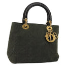 Christian Dior Lady Dior Hand Bag Nylon Khaki Gold Auth YKZ1121-1