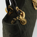 Christian Dior Lady Dior Hand Bag Nylon Khaki Gold Auth YKZ1121-15