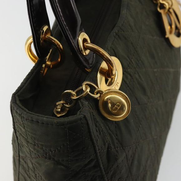 Christian Dior Lady Dior Hand Bag Nylon Khaki Gold Auth YKZ1121
