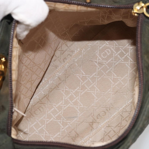Christian Dior Lady Dior Hand Bag Nylon Khaki Gold Auth YKZ1121