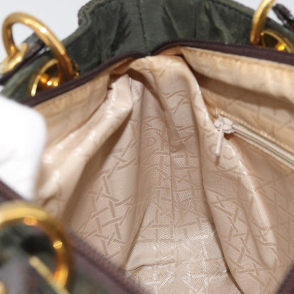 Christian Dior Lady Dior Hand Bag Nylon Khaki Gold Auth YKZ1121