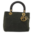 Christian Dior Lady Dior Hand Bag Nylon Khaki Gold Auth YKZ1121-2
