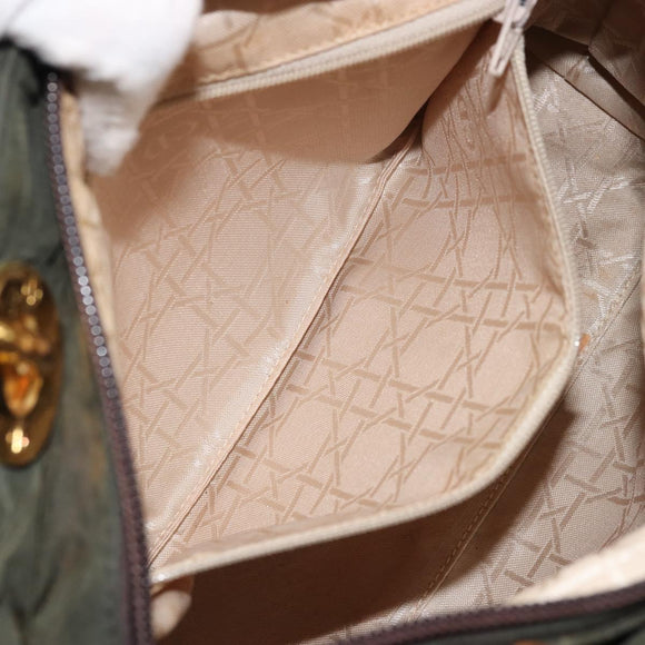 Christian Dior Lady Dior Hand Bag Nylon Khaki Gold Auth YKZ1121