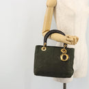 Christian Dior Lady Dior Hand Bag Nylon Khaki Gold Auth YKZ1121-23