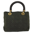 Christian Dior Lady Dior Hand Bag Nylon Khaki Gold Auth YKZ1121-3
