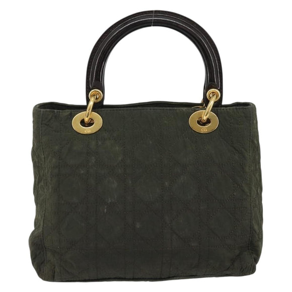 Christian Dior Lady Dior Hand Bag Nylon Khaki Gold Auth YKZ1121