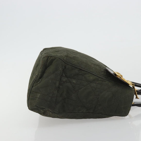 Christian Dior Lady Dior Hand Bag Nylon Khaki Gold Auth YKZ1121