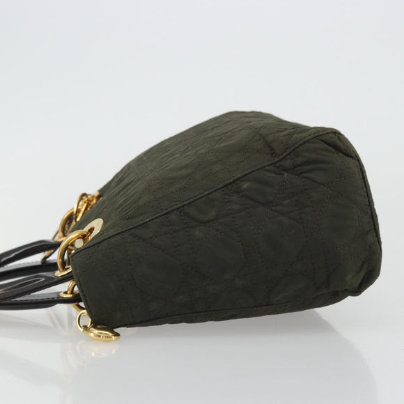 Christian Dior Lady Dior Hand Bag Nylon Khaki Gold Auth YKZ1121
